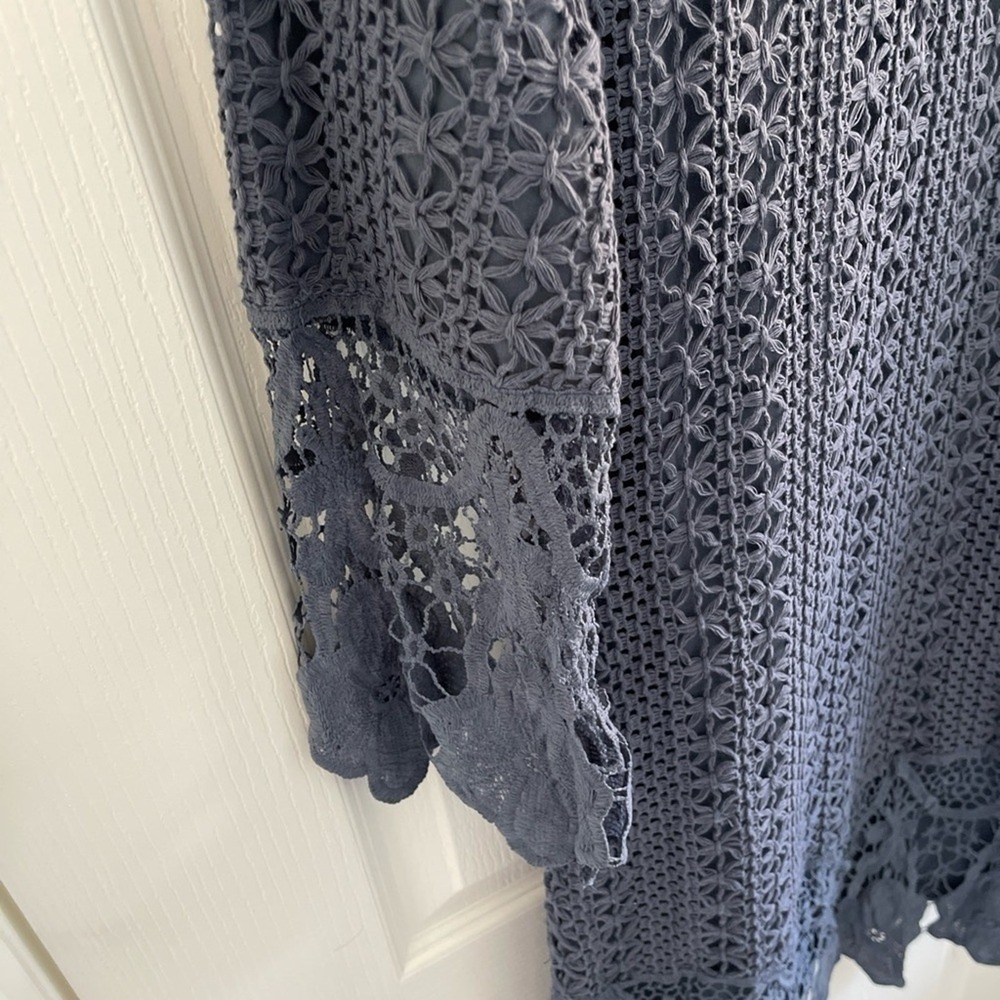 Mikarose Blue Lace Detail Dress L Whimsigoth Fairy Feminine Cottagecore Floral - Picture 3 of 12